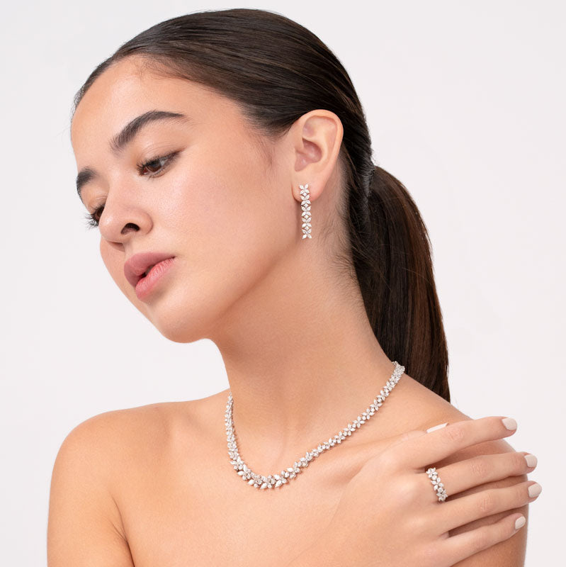 Floral Diamond Drop Earrings