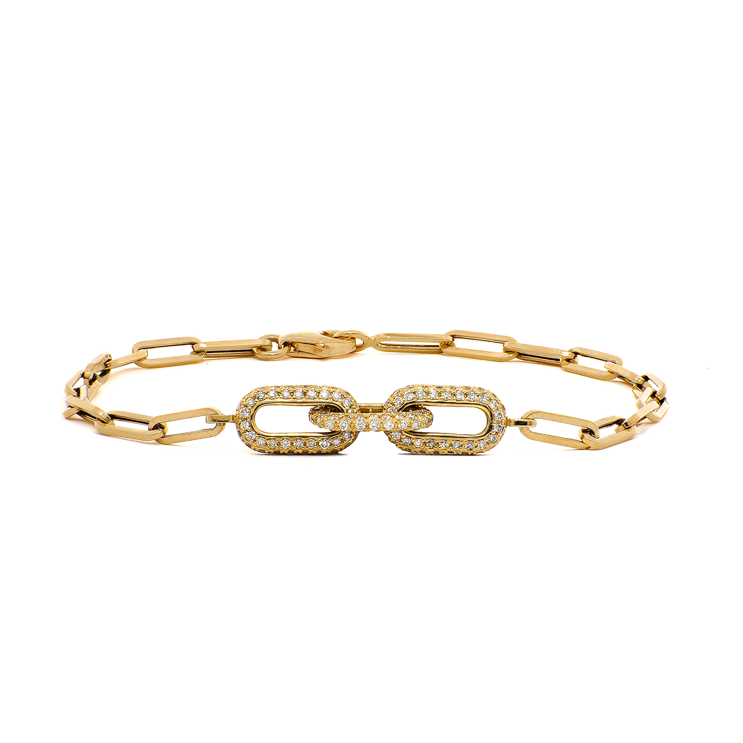 Round Diamond Paper Clip Bracelet in Yellow Gold