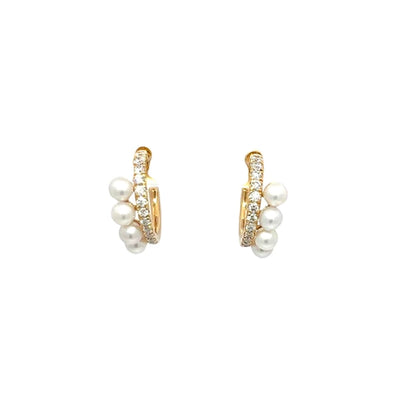 Akoya Pearls with Round Diamonds Hoop Earrings