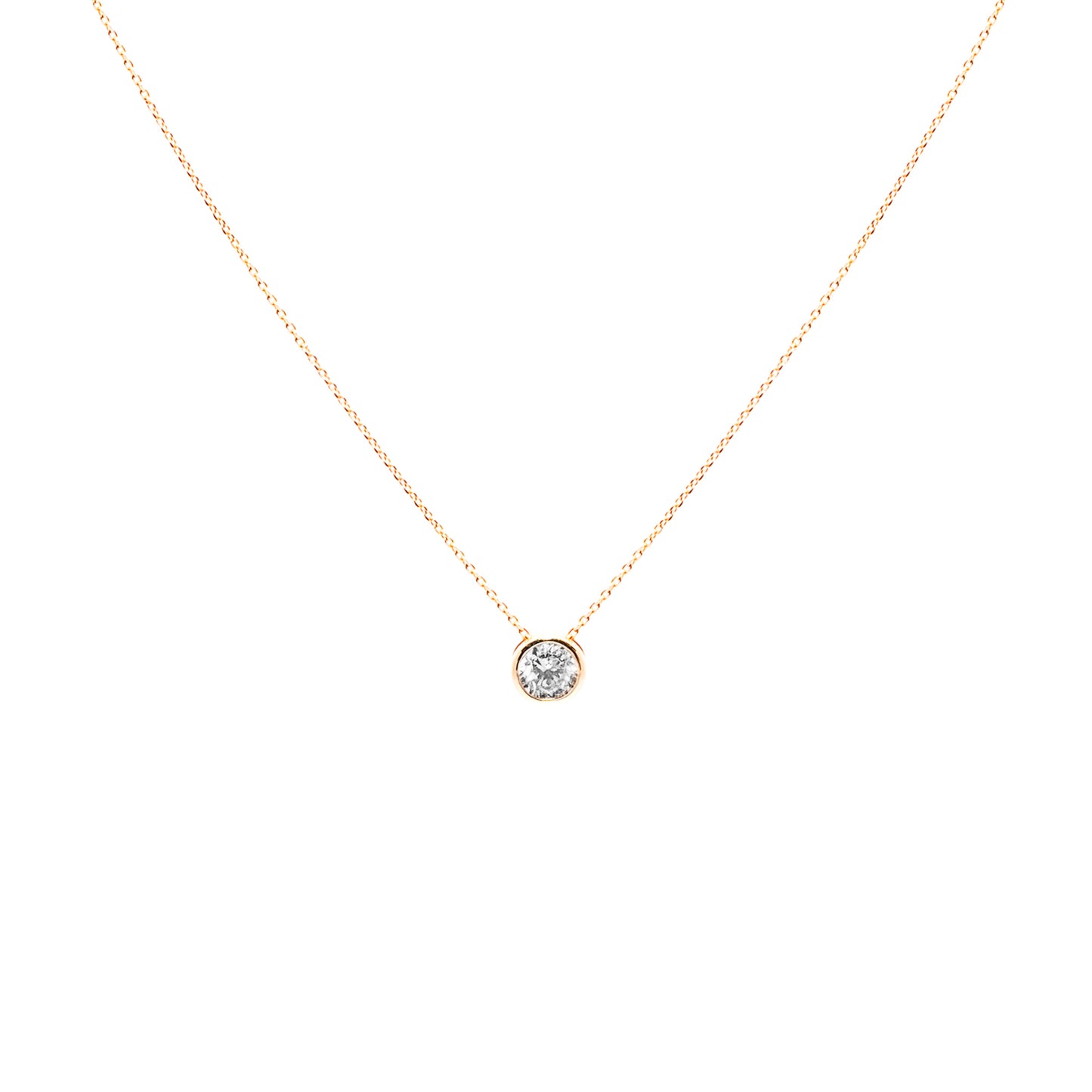 Solitaire Bezel Yellow Gold Chain Necklace