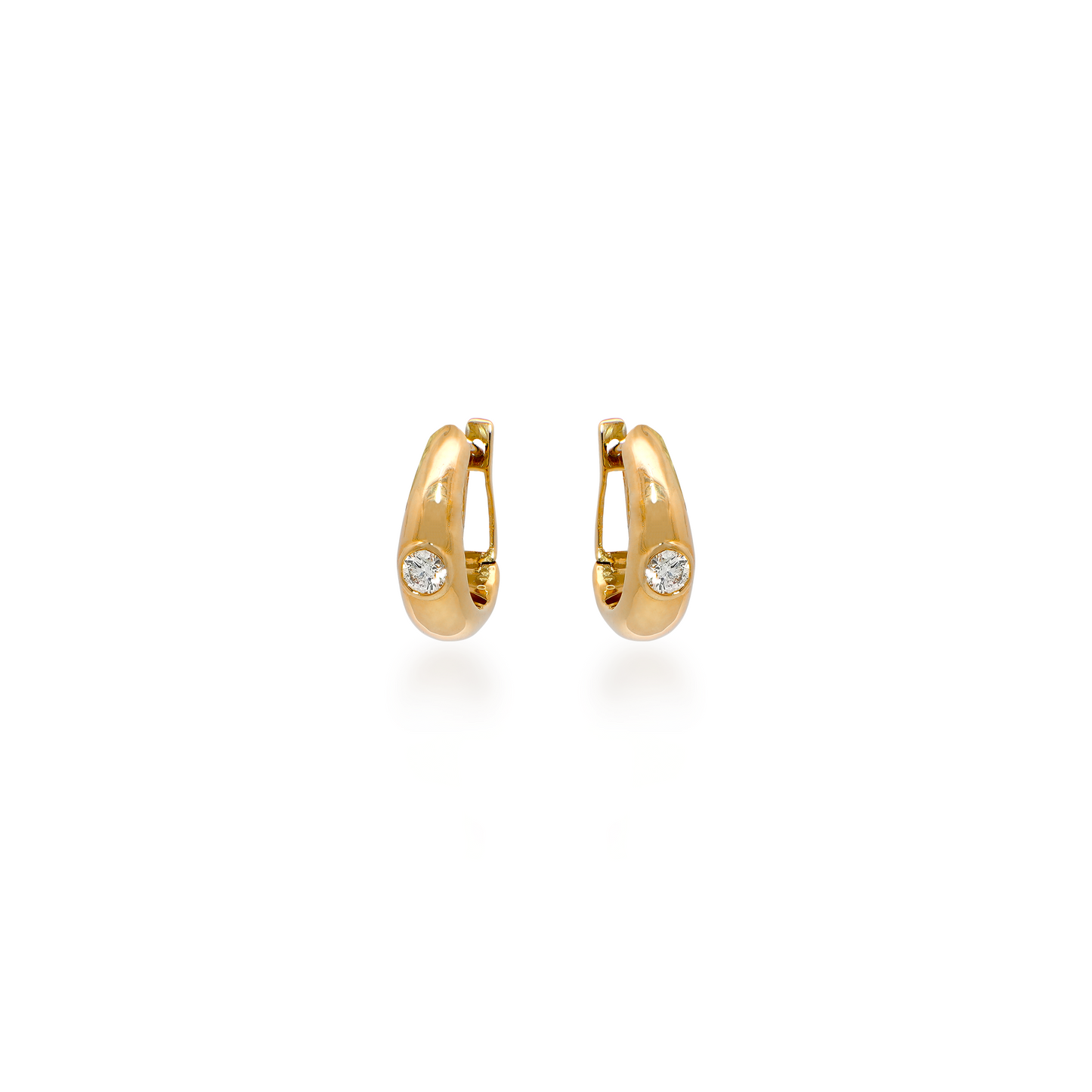 Round Diamond Chunky Yellow Gold Mini Hoops