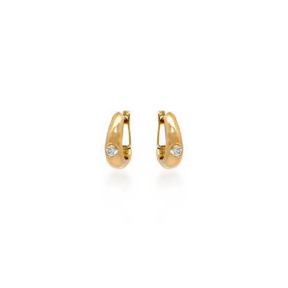 Round Diamond Chunky Yellow Gold Mini Hoops