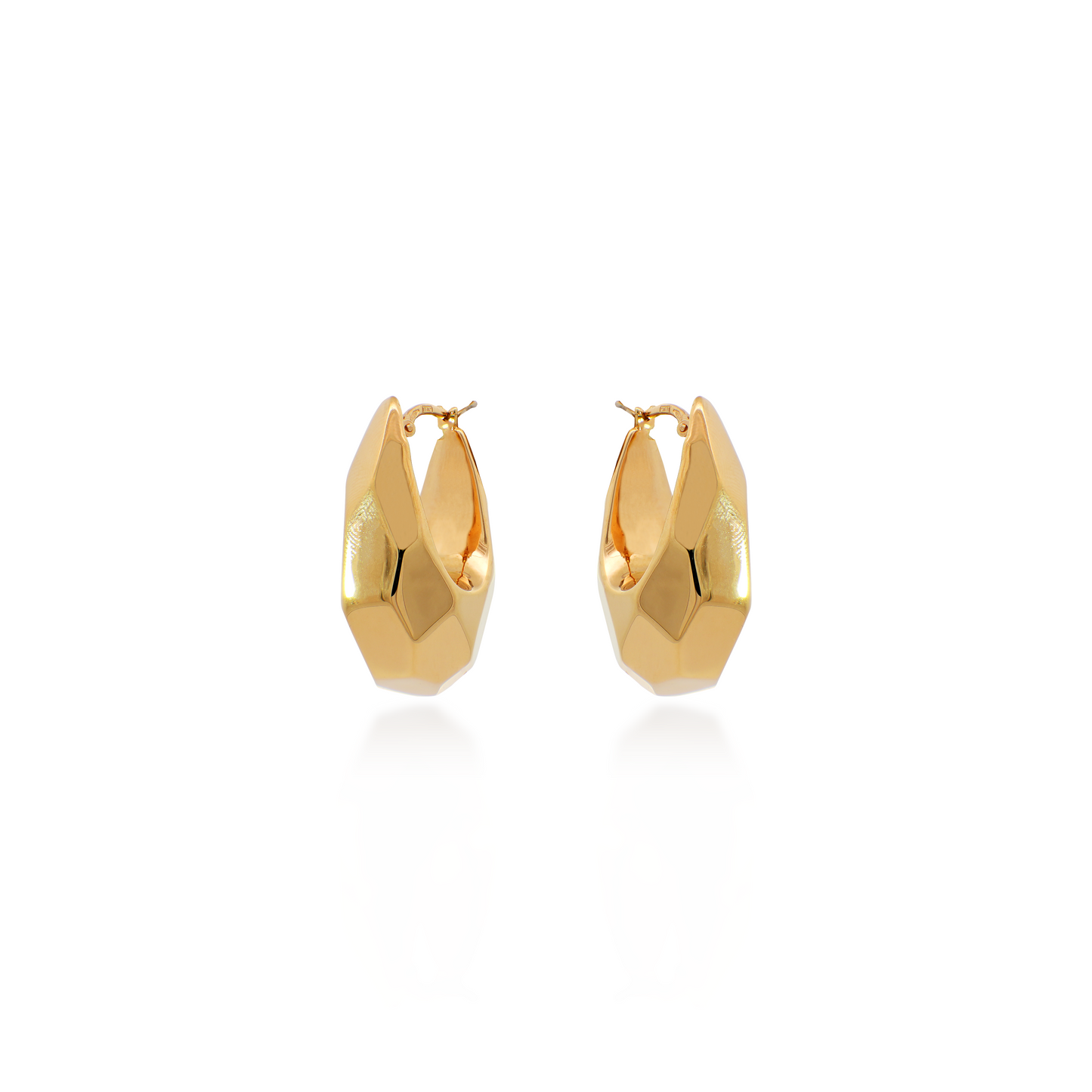 Elongated Yellow Gold Geometric Hoop Earrings