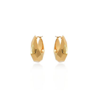 Elongated Yellow Gold Geometric Hoop Earrings