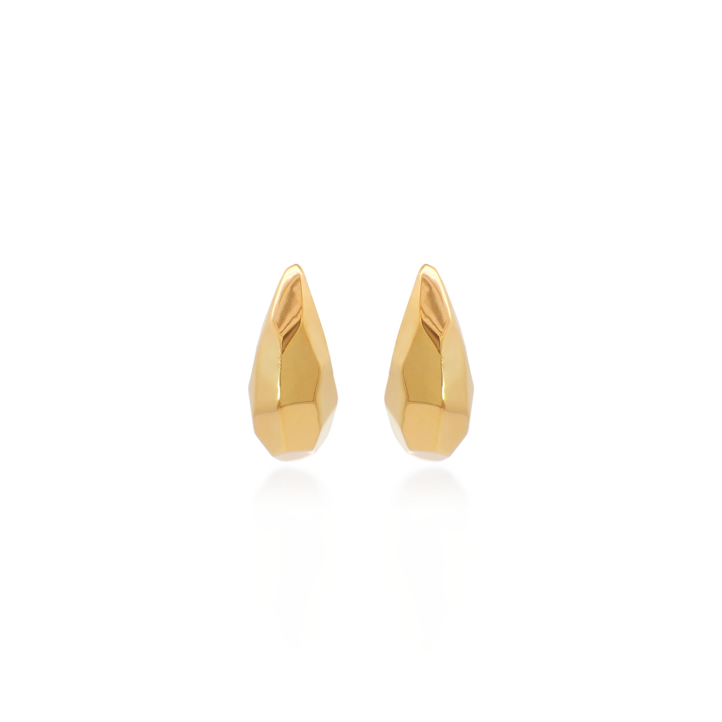 Elongated Yellow Gold Geometric Hoop Earrings