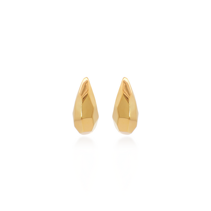 Elongated Yellow Gold Geometric Hoop Earrings