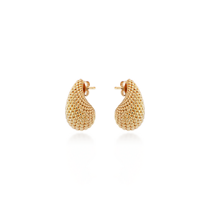 Yellow Gold Textured Teardrop Earrings