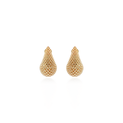 Yellow Gold Textured Teardrop Earrings