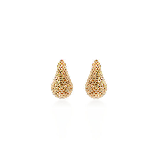 Yellow Gold Textured Teardrop Earrings