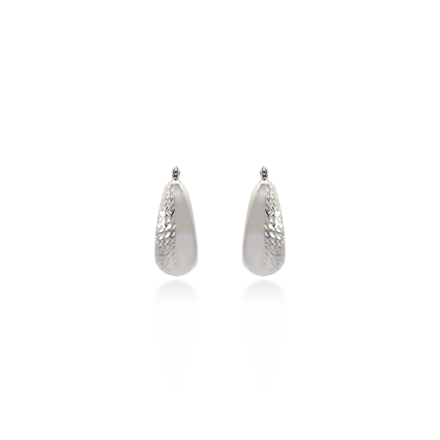 Half Textured Pointed Hoop Earrings in White Gold