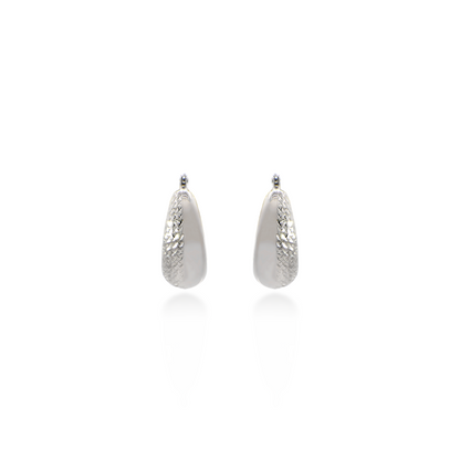 Half Textured Pointed Hoop Earrings in White Gold