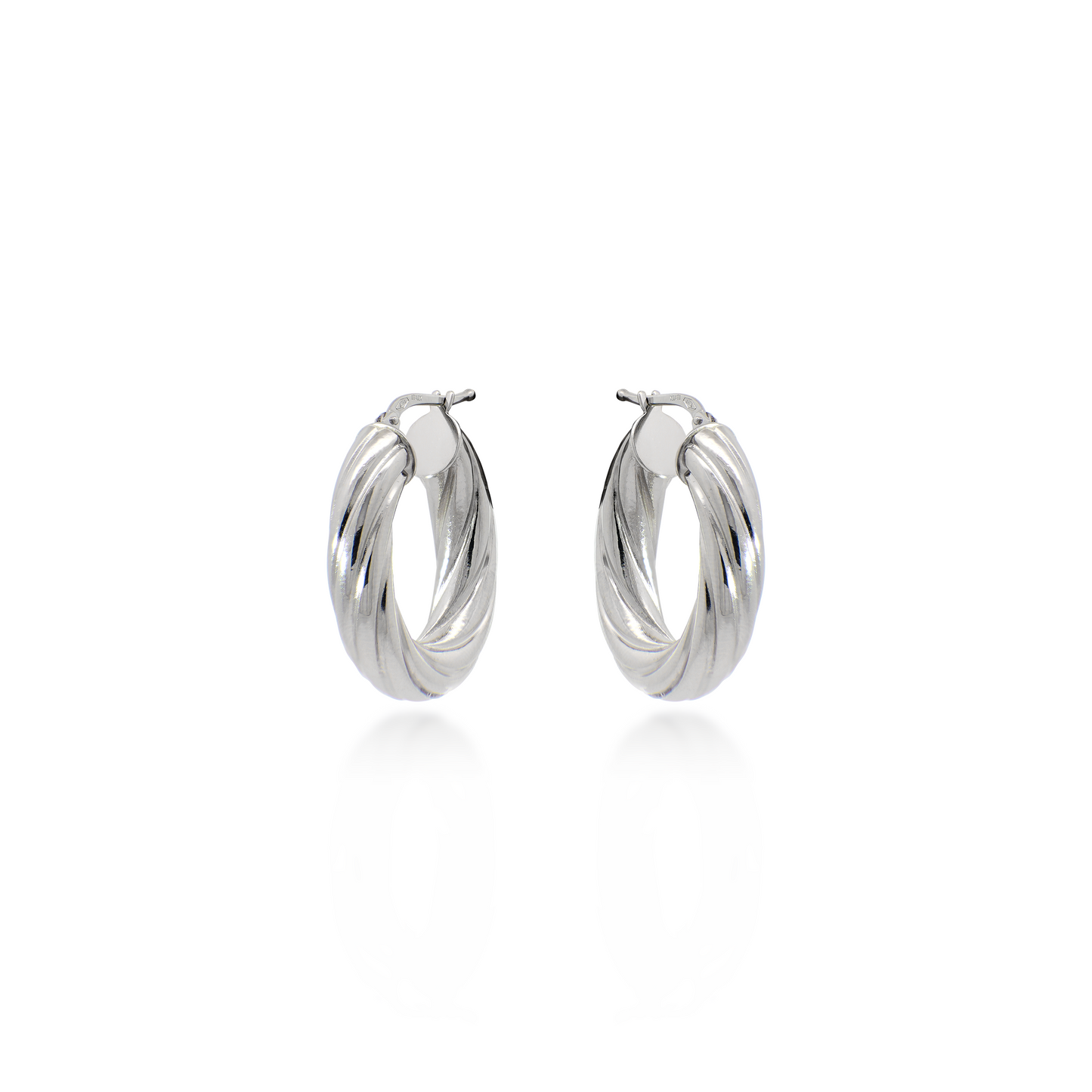 Chunky Twisted Cable Hoop Earrings in White Gold