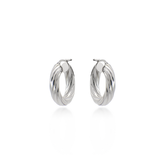 Chunky Twisted Cable Hoop Earrings in White Gold