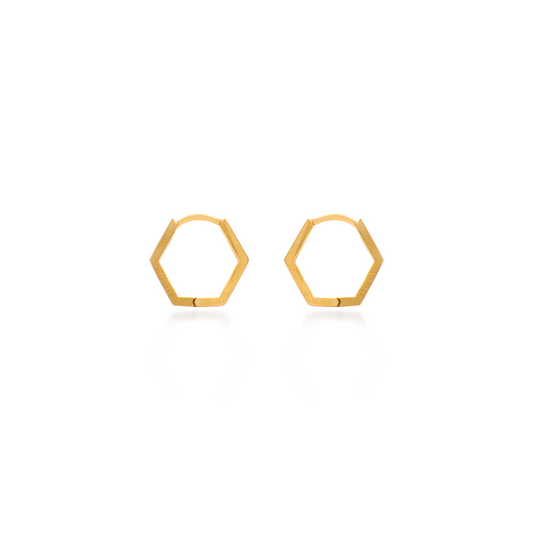 Yellow Gold Industrial Hexagon Huggies