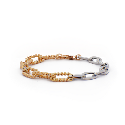 Mixed Chain Bracelet in White and Yellow Gold