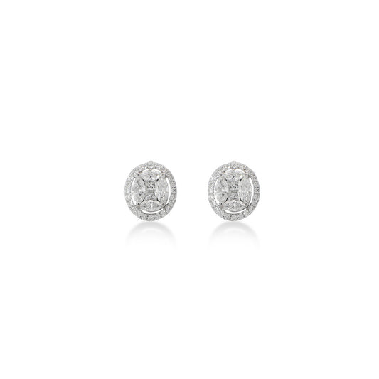 Round Illusion with Halo Stud Earrings