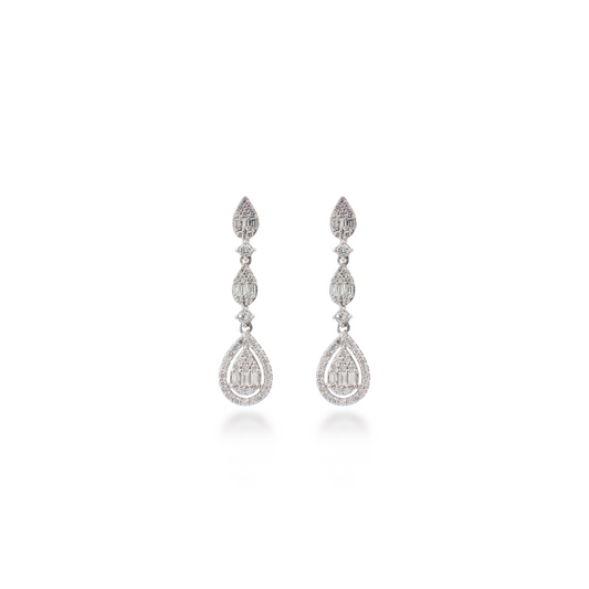 Round and Baguette Diamond Illusion Drop Earrings