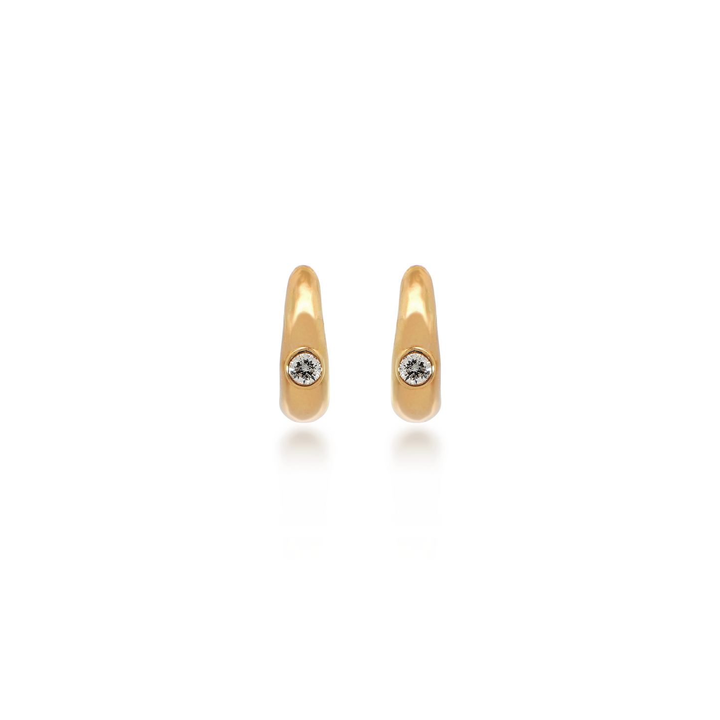 Round Diamond Chunky Yellow Gold Mini Hoops