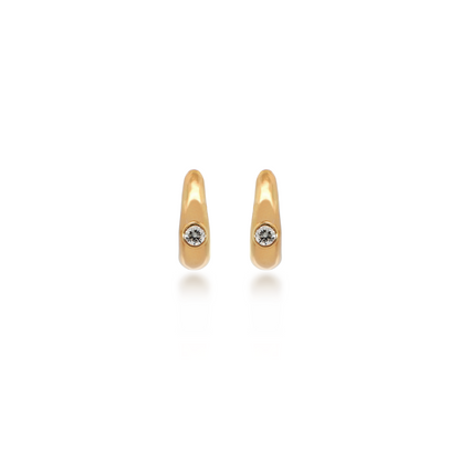 Round Diamond Chunky Yellow Gold Mini Hoops