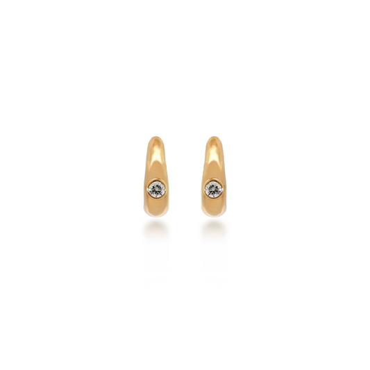 Round Diamond Chunky Yellow Gold Mini Hoops