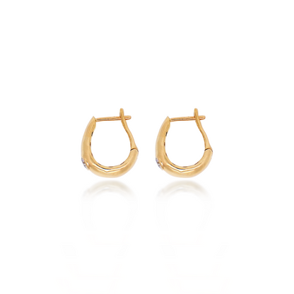 Round Diamond Chunky Yellow Gold Mini Hoops