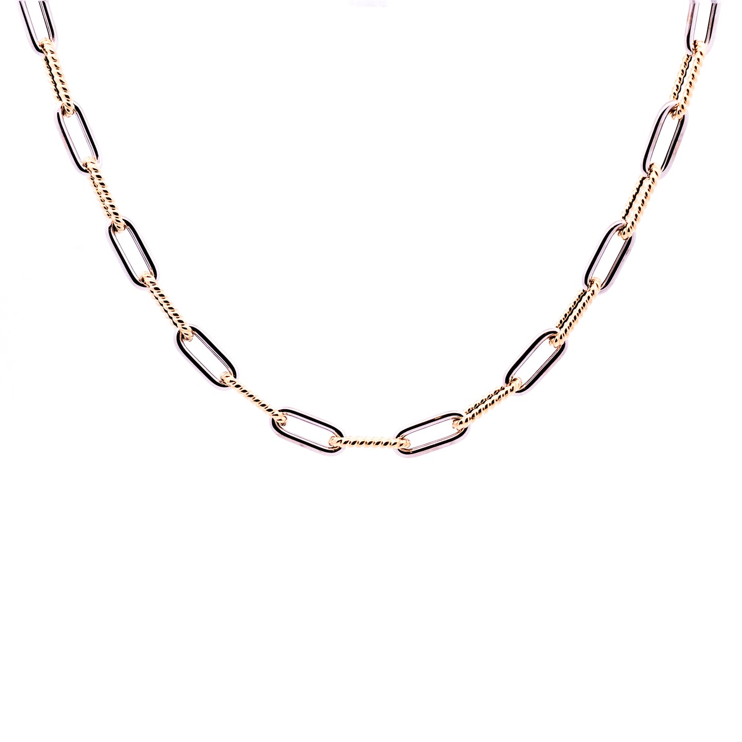 Multi-Link Chain Necklace in White and Yellow Gold