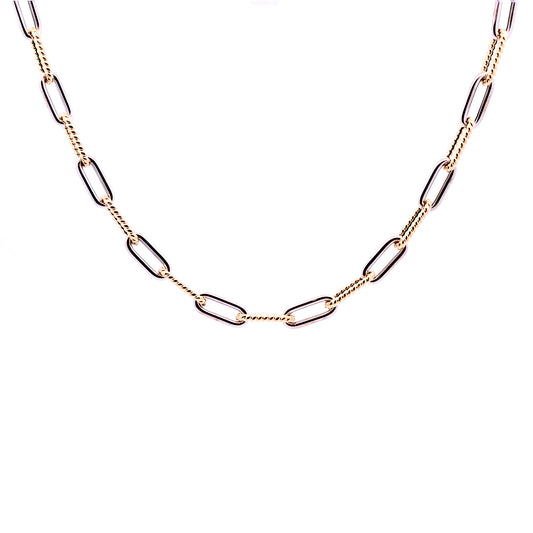 Multi-Link Chain Necklace in White and Yellow Gold