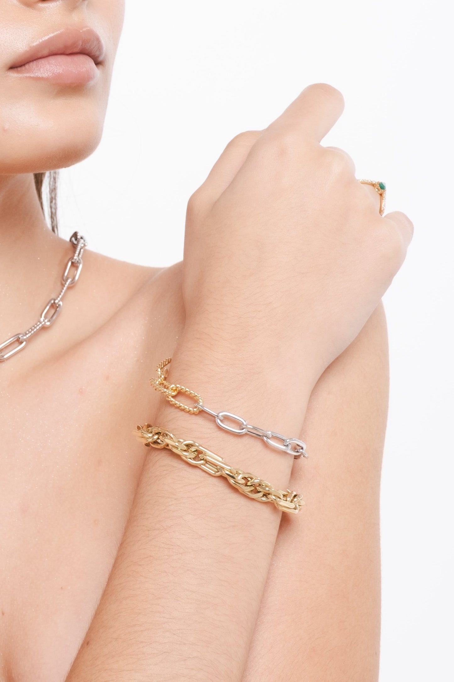 Mixed Chain Bracelet in White and Yellow Gold