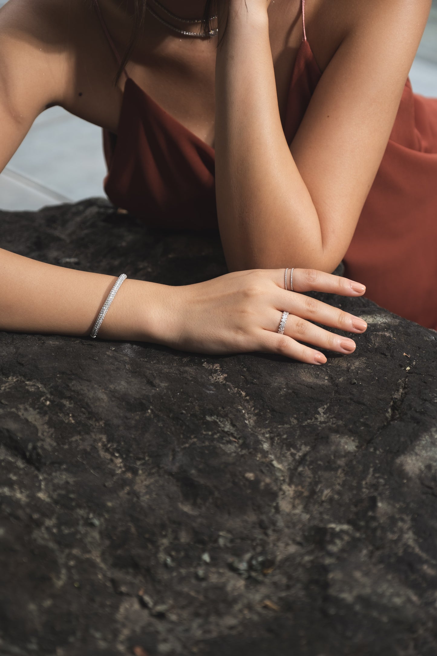 Chunky White Gold Diamond Bangle