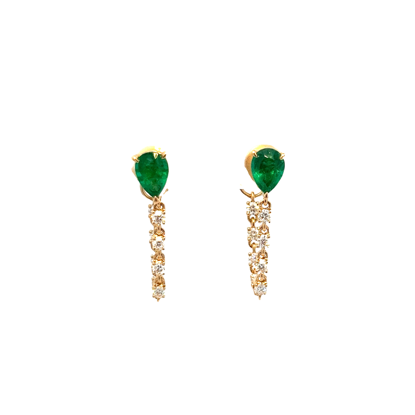 Emerald and Diamond Chain Drop Earrings