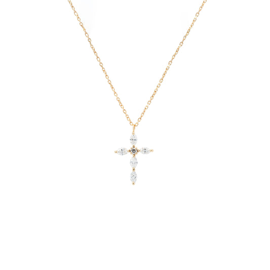 Round and Marquise Diamond Cross Necklace