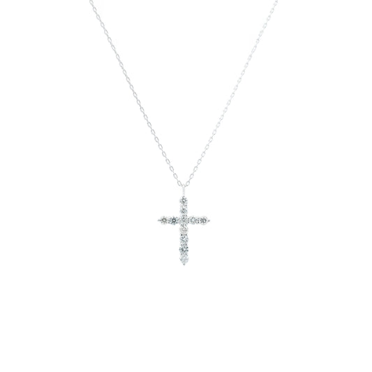 Round Diamond Cross Chain Necklace in White Gold
