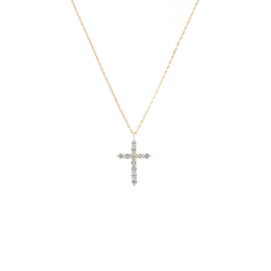 Round Diamond Cross Chain Necklace in Yellow Gold