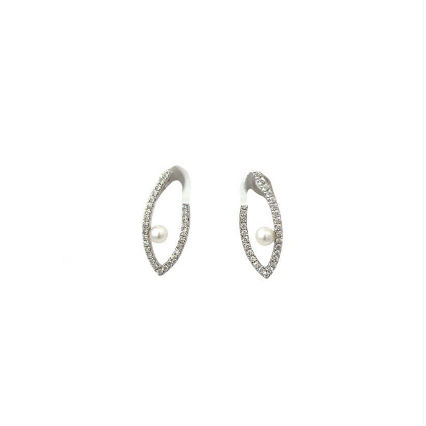 Akoya Pearls with Diamonds Semi-Hoop Earrings