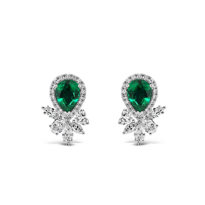 Emerald with Diamond Stud Earrings