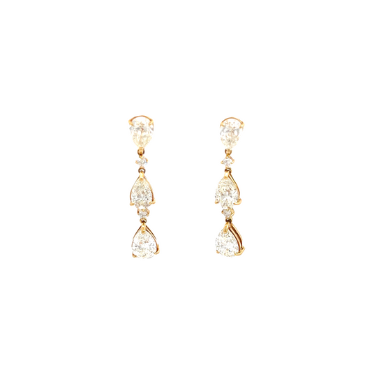 Triple Pear Yellow Gold Drop Earrings