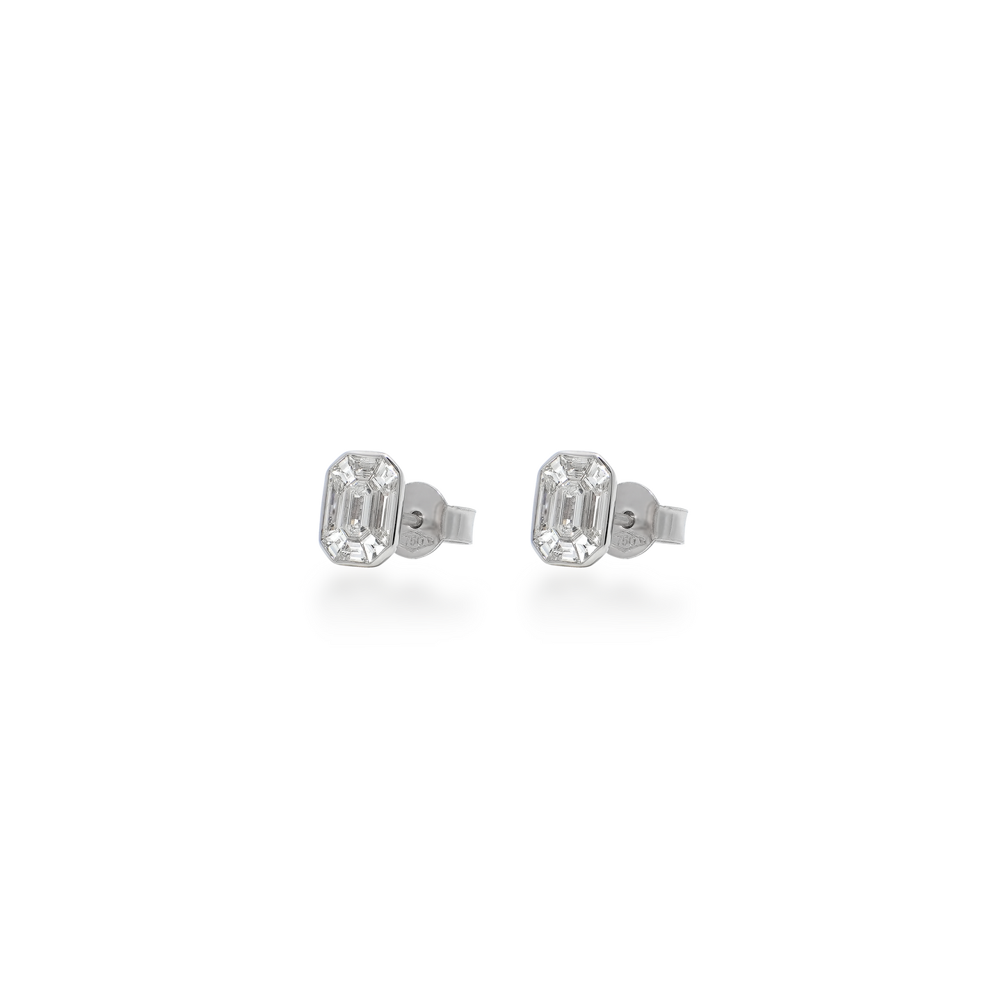 Emerald Illusion Stud Earrings in White Gold