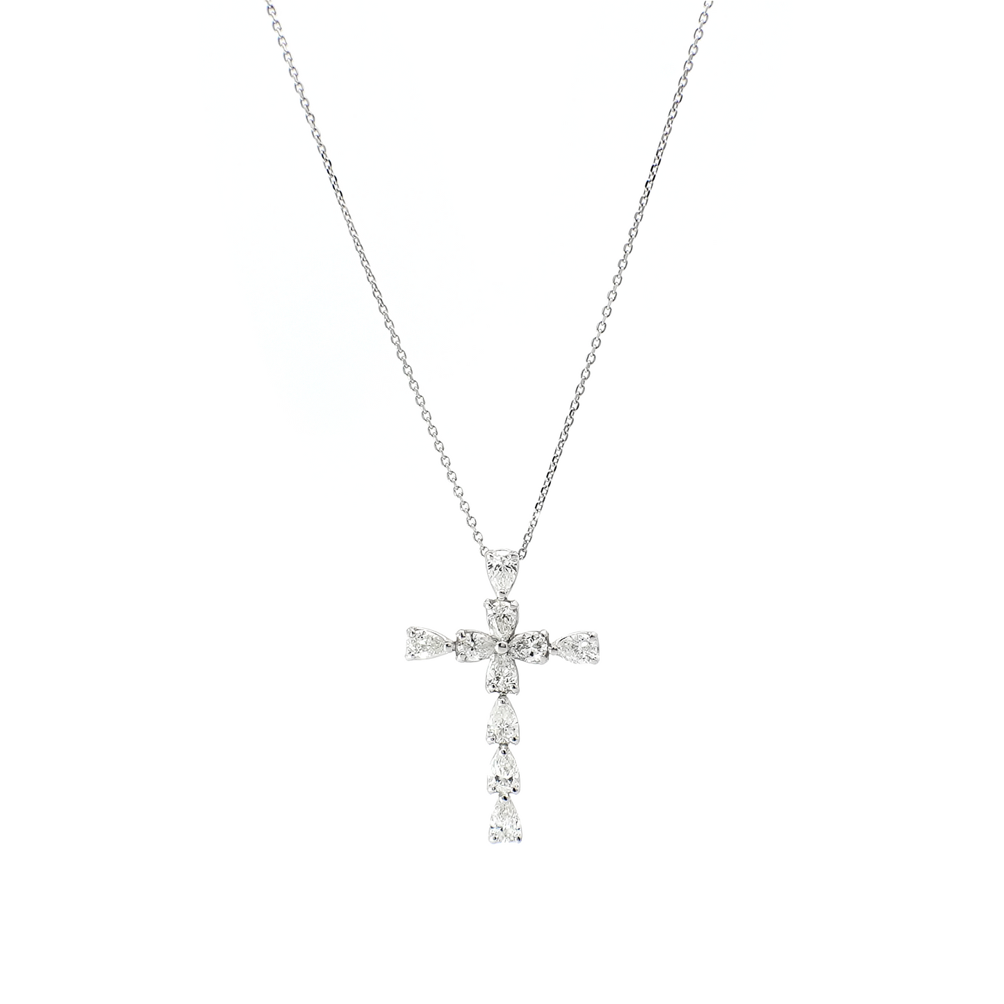 Pear Diamond Cross Necklace in White Gold