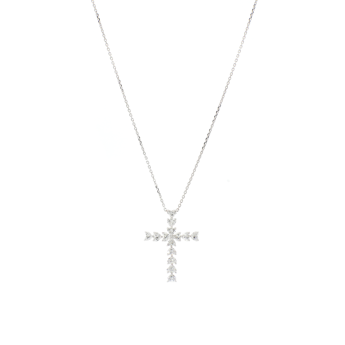 Round and Hearts Cross Necklace in White Gold