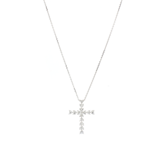 Round and Hearts Cross Necklace in White Gold