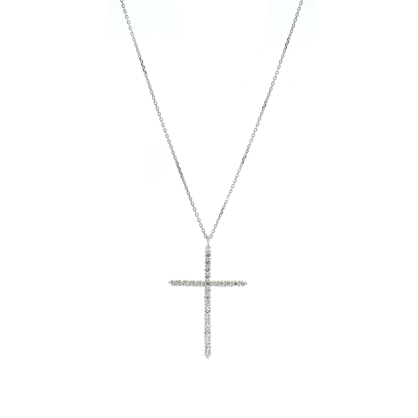 Elongated Round Diamond Cross Necklace in White Gold