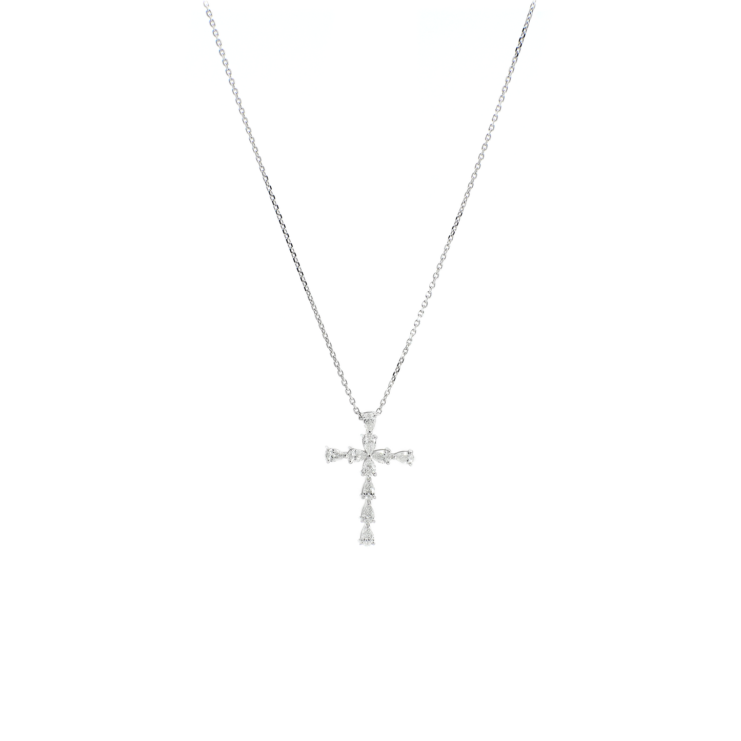 Pear Diamond Cross Necklace in White Gold