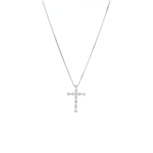 Pear Diamond Cross Necklace in White Gold