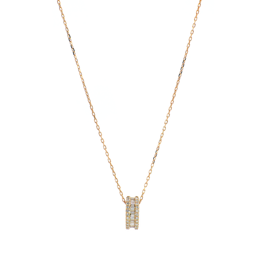 Round and Baguette Diamond Illusion Necklace in Yellow Gold