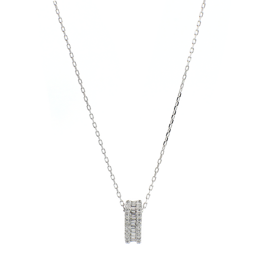 Round and Baguette Diamond Illusion Necklace in White Gold