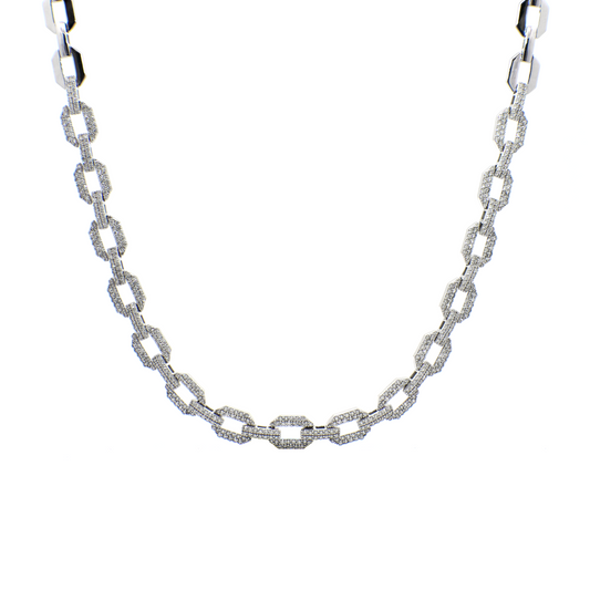 Round Diamond Squared Chain Link Necklace