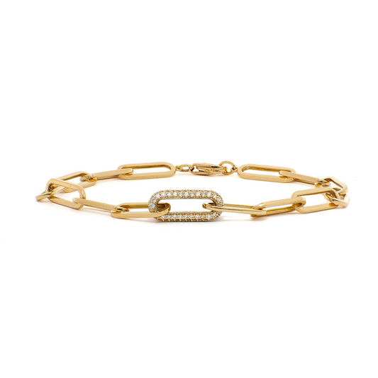 Round Diamond Large Paper Clip Bracelet in Yellow Gold