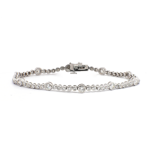 Round Diamond and Alternate Bezel Eternity Bracelet in White Gold