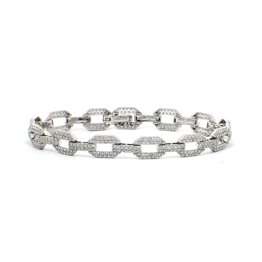 Diamond Squared Chain Link Bracelet in White Gold