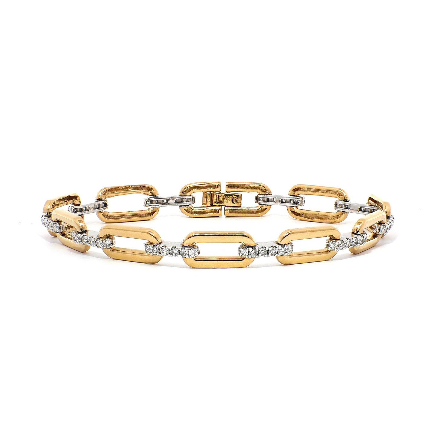 Two-Tone Diamond Squared Chain Link Bracelet